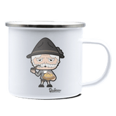 Da Oid Sinzer Leberkassemmel Emaille Tasse 375ml Weiss Silber Kampenwand Front